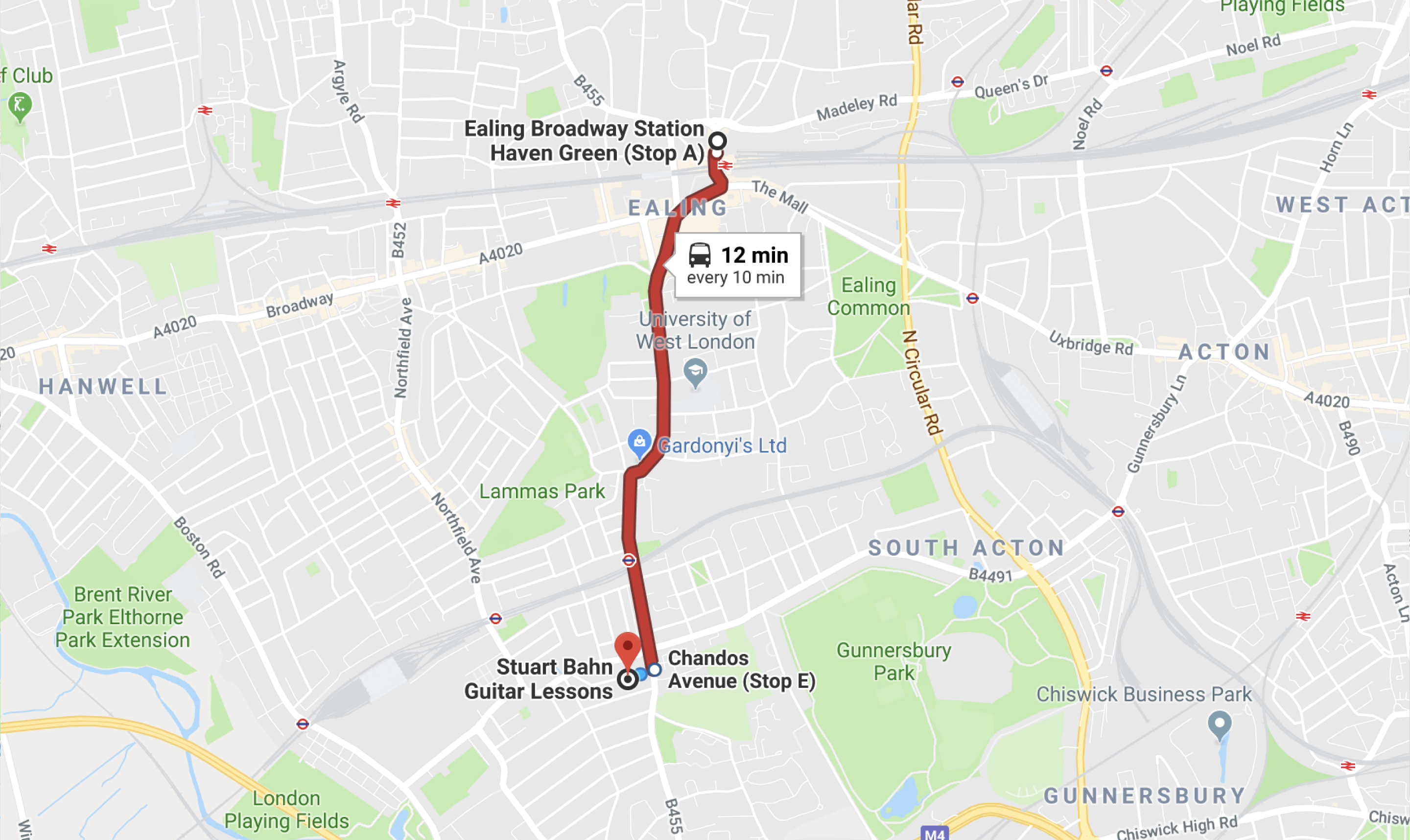 Guitar lessons Ealing 65 map